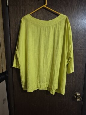 Bryn Walker 100% Linen Oversized Tunic Shirt Lagenlook Size Large Chartreuse L